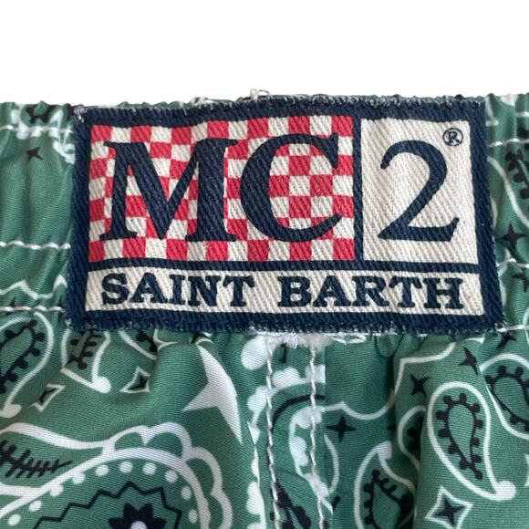 MC2 St Barth Swim Shorts/Trunks Mid-Length Caprese-Military Green Bandanna Print - Picture 2 of 16
